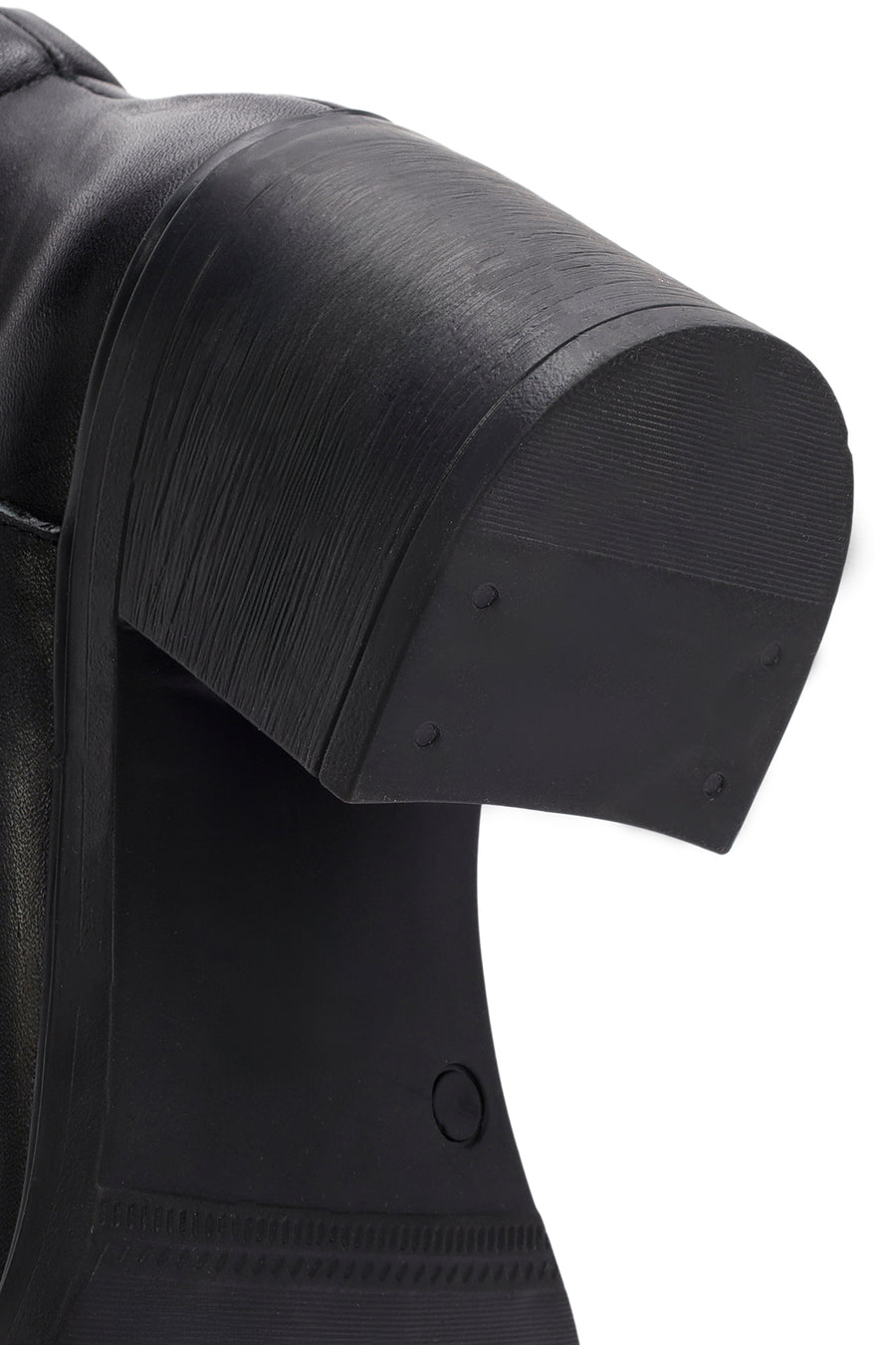 Women's Black Buckle Detailed Zippered Thick Heeled Leather Boots