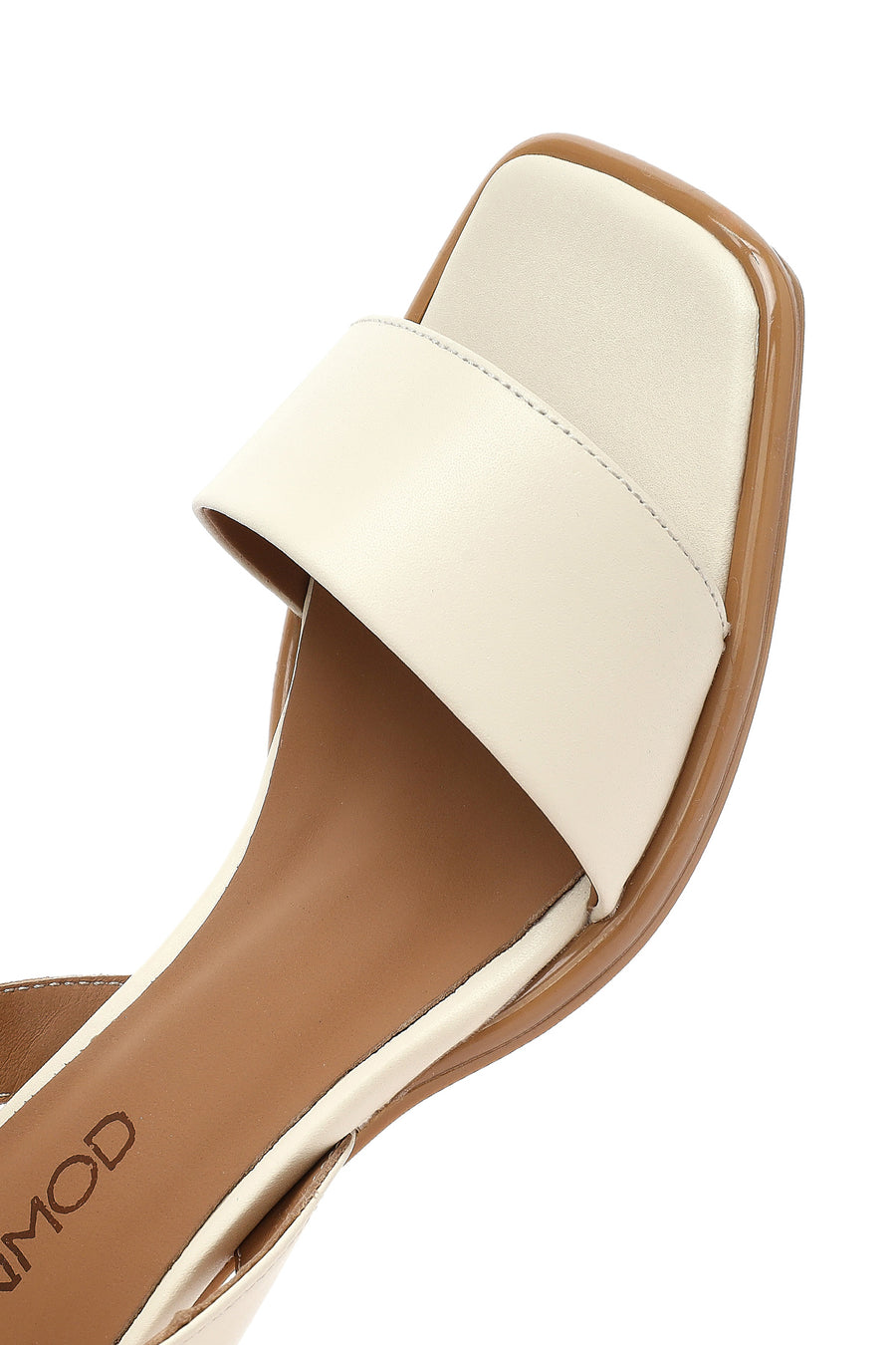 Women's Cream Ankle Buckle Thick Heel Leather Sandals