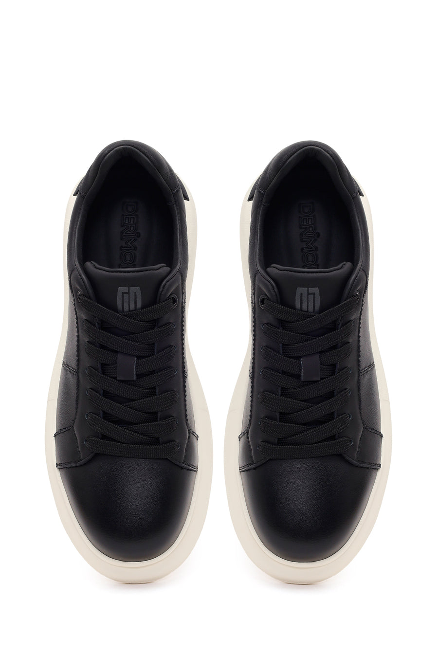 Erkek Siyah Bağcıklı Kalın Tabanlı Deri Sneaker