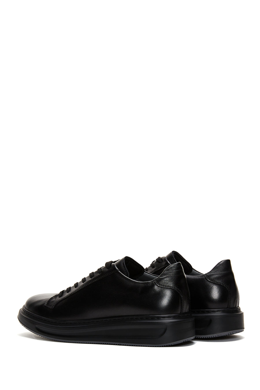 Men's Black Leather Thick Soled Sneaker