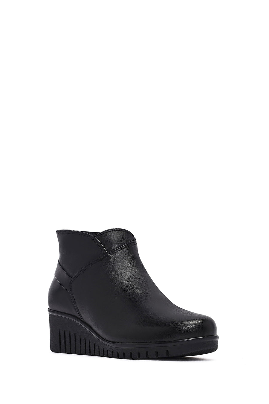 Kadın Siyah Fermuarlı Deri Comfort Bot