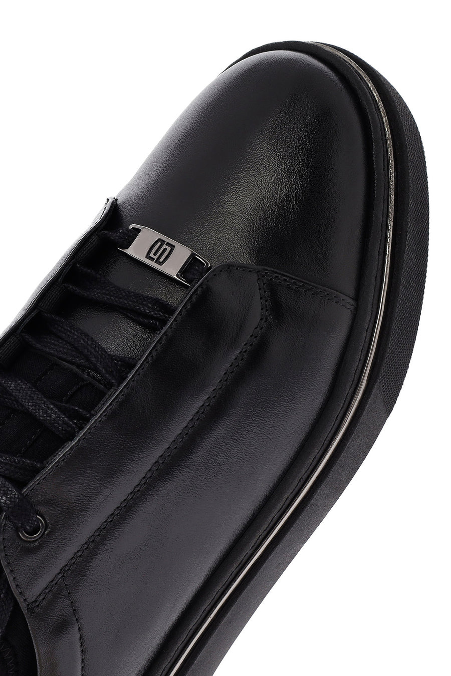 Men's Black Lace-Up Thick Sole Leather Sneakers