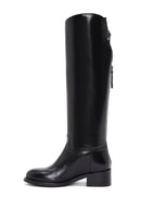 Woman Black Zippered Buckle Detail Leather Boot | Derimod