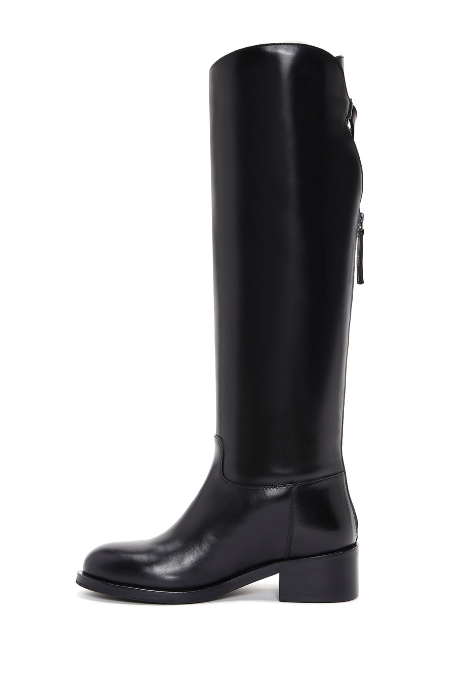Woman Black Zippered Buckle Detail Leather Boot