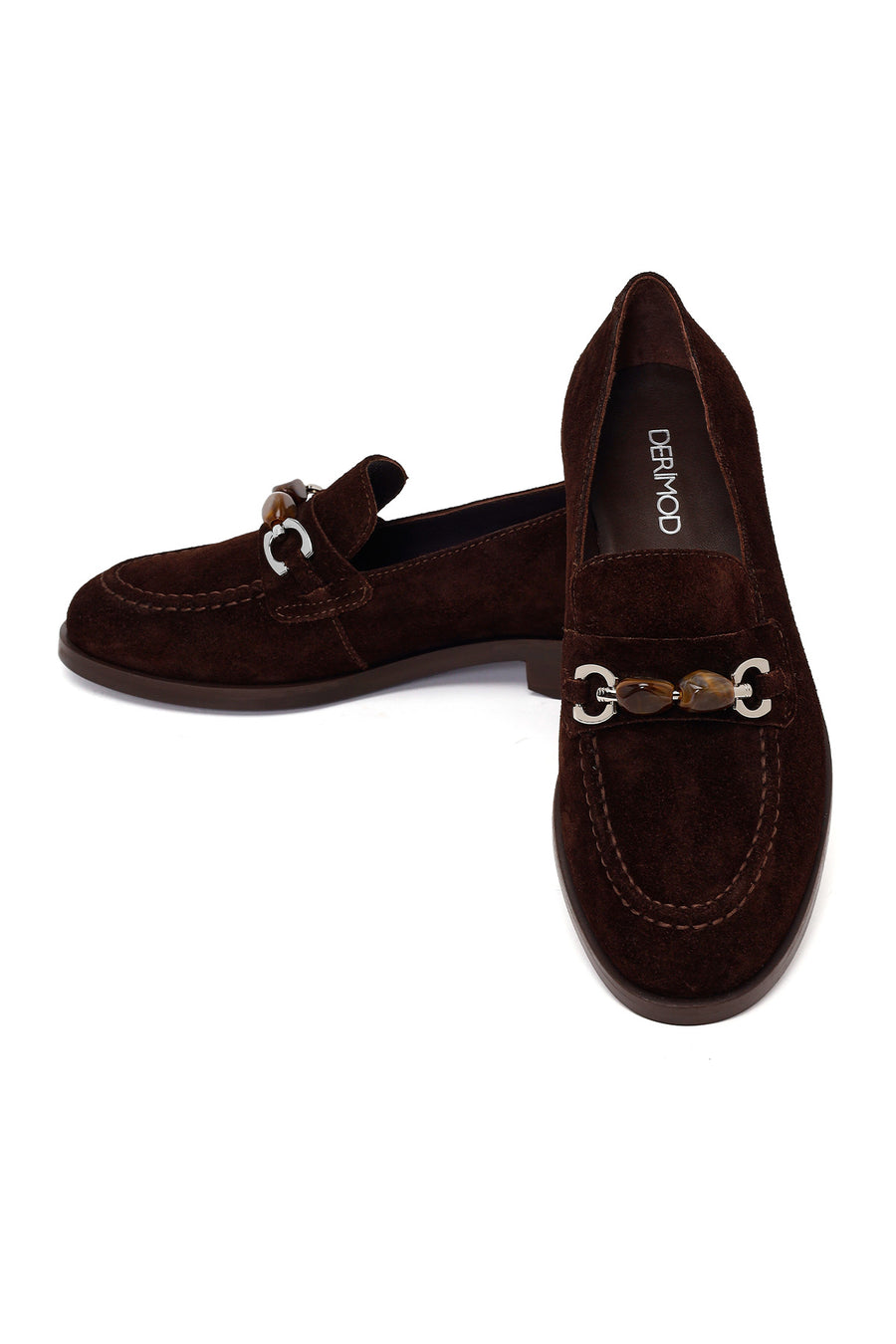 Woman Brown Buckled Suede Masculine Loafer