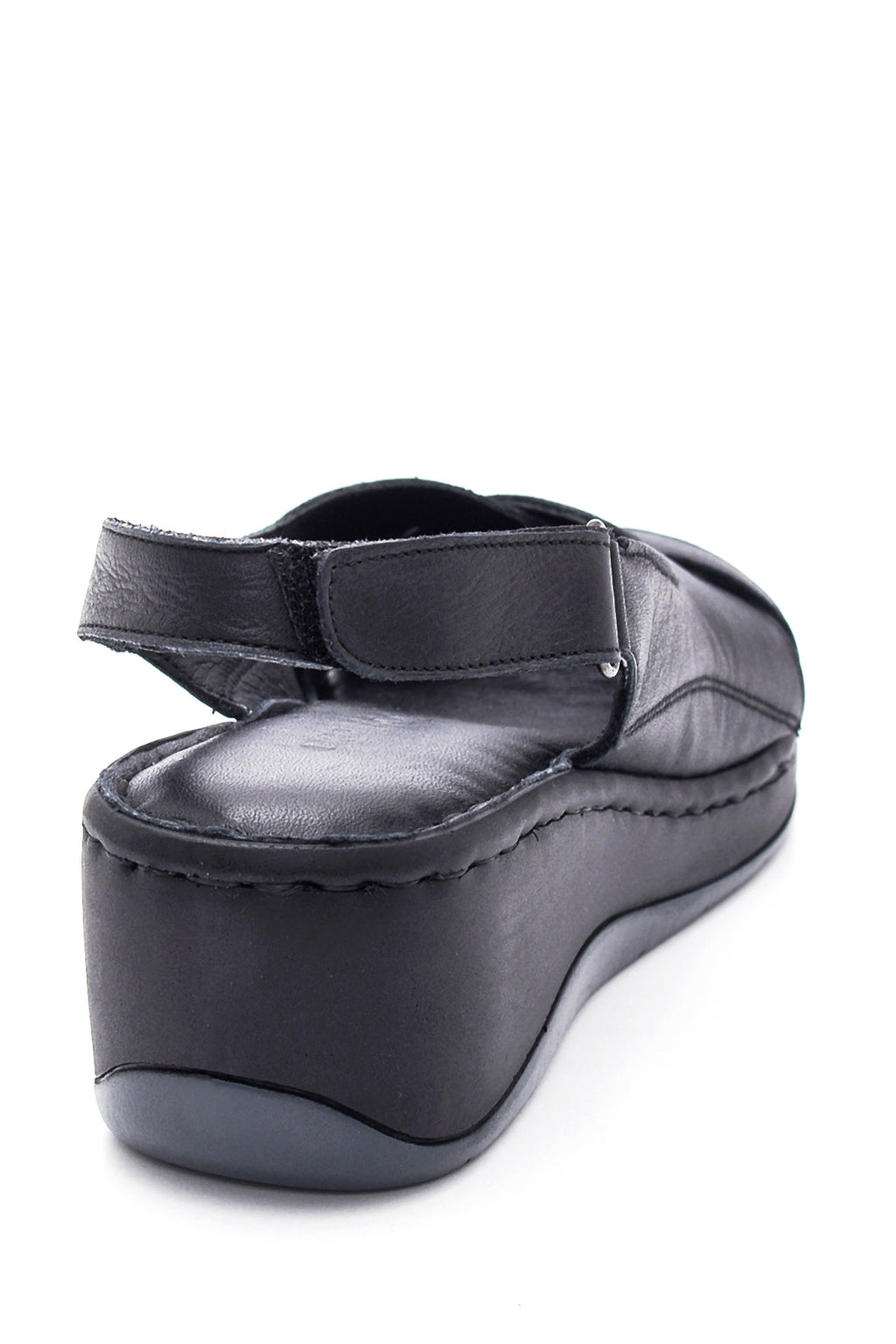 Kadın Siyah Deri Dolgu Topuk Comfort Sandalet