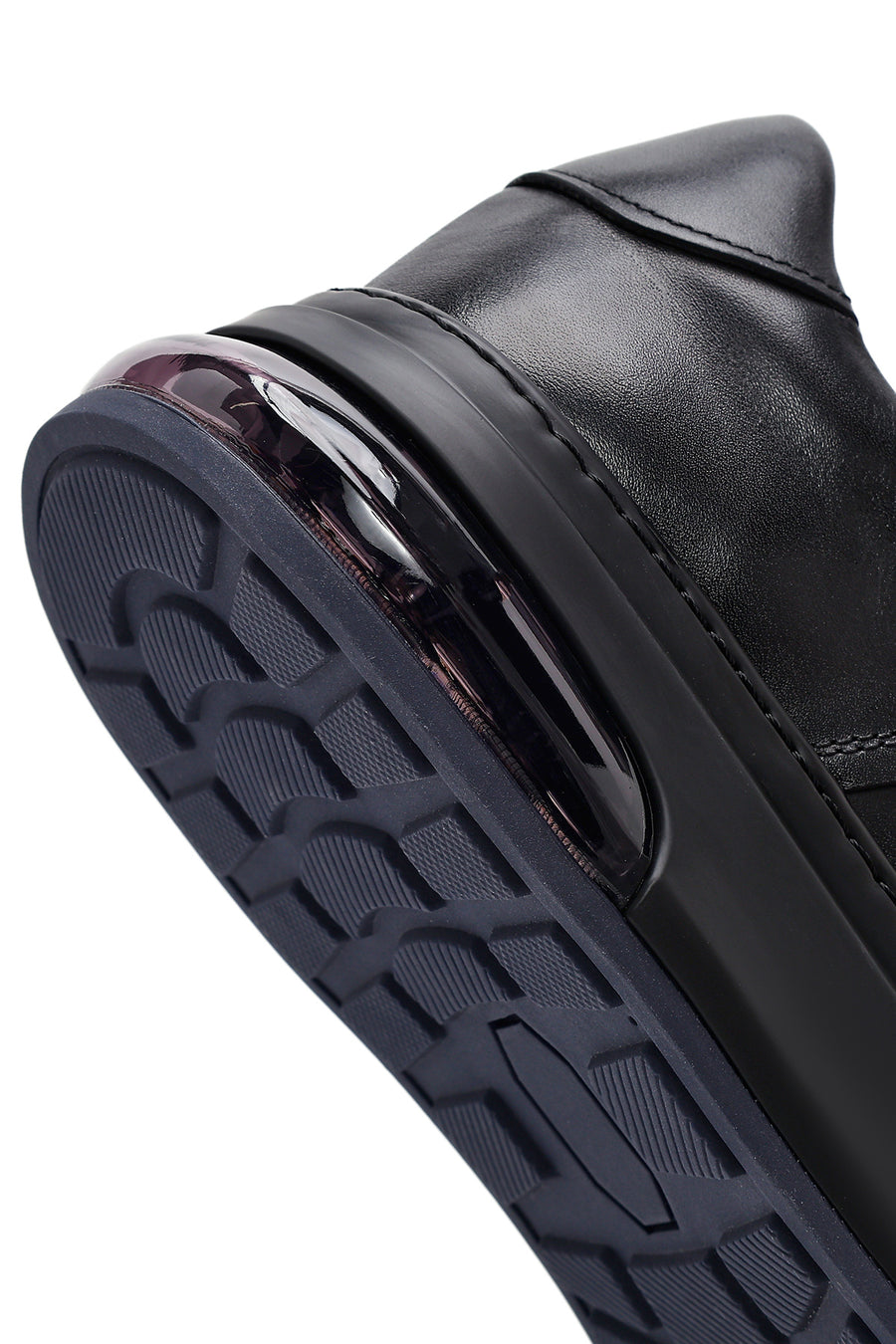 Men's Black Lace-Up Thick Sole Leather Sneakers