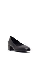 Women's Black Short Thick-Heeled Leather Shoes | Derimod