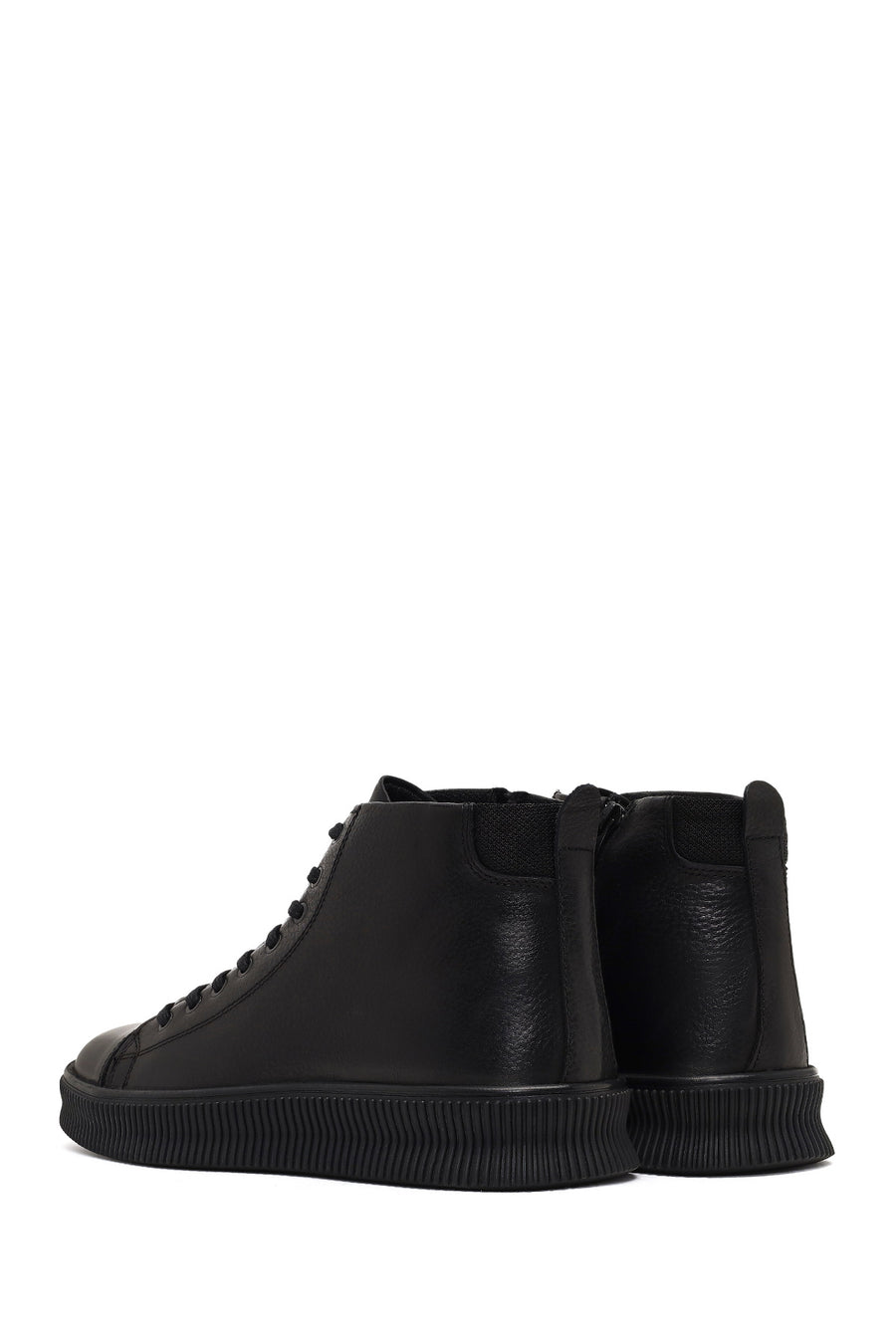 Male Black Lace-Up Zip Closure Leather Sport Boots