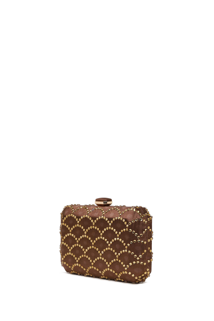 Woman Bronze Long Chain Strap Rhinestone Mini Clutch Evening Bag