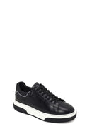 Erkek Siyah Bağcıklı Kalın Tabanlı Deri Sneaker | Derimod