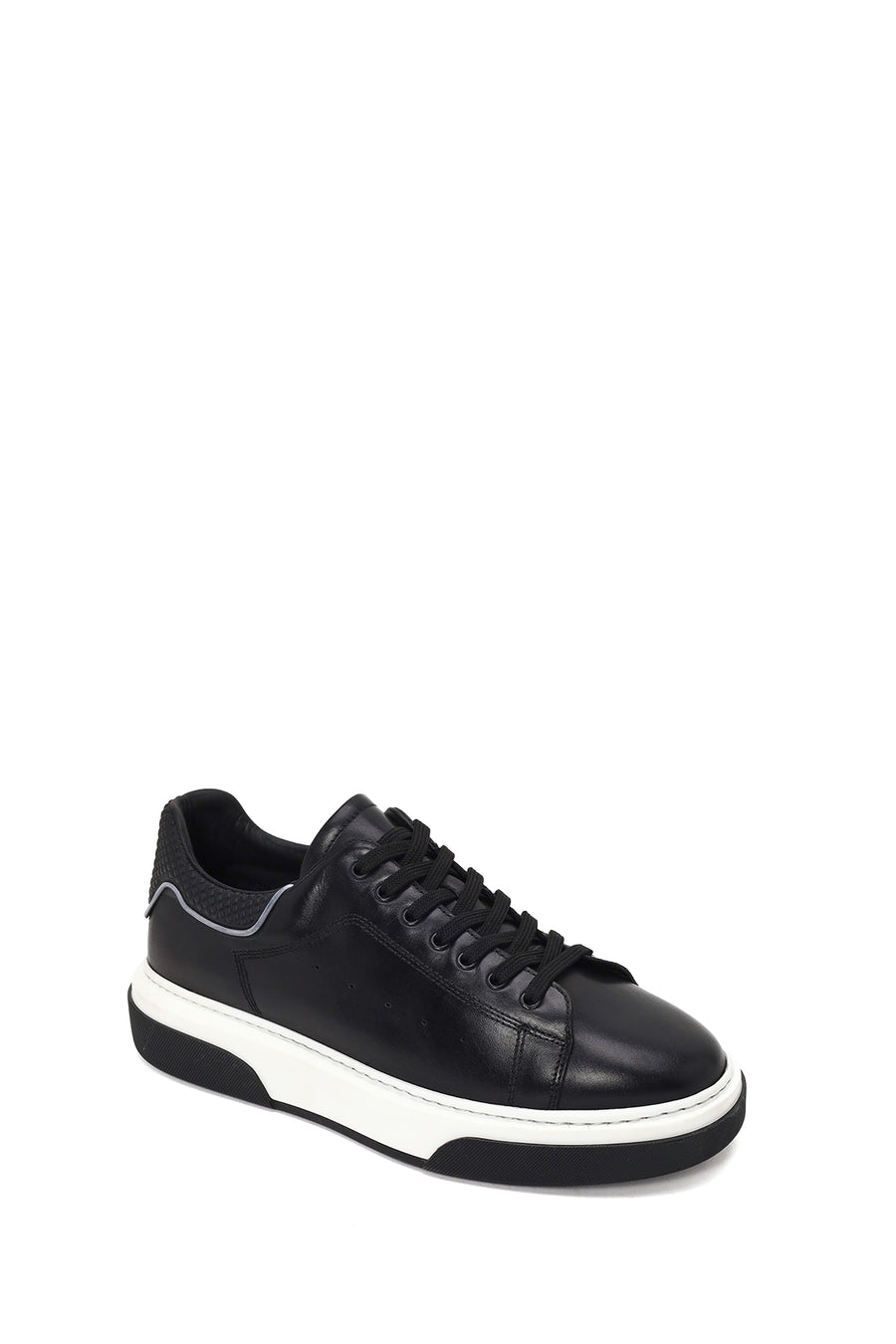 Erkek Siyah Bağcıklı Kalın Tabanlı Deri Sneaker