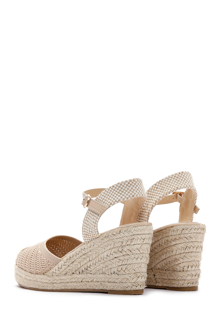 Women's Beige Ankle Strap Wedge Heeled Espadrille