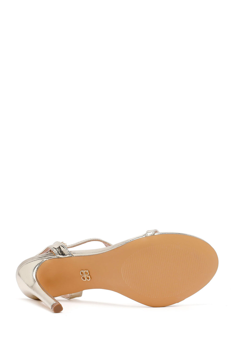 Women's Gold Ankle Buckle High Thin Heel Metallic Sandal