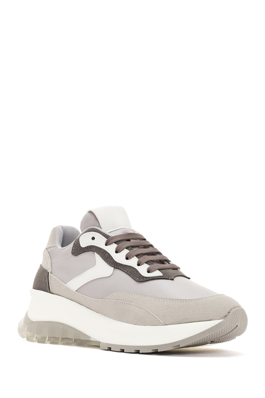 Kadın Gri Bağcıklı Kalın Tabanlı Spor Sneaker