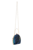 Women's Blue Long Chain Strap Sequined Box Evening Handbag | Derimod