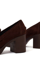 Woman Brown Chunky Heeled Suede Loafer | Derimod