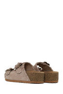 Woman Beige Double-Buckle Thick-Soled Suede Slipper | Derimod