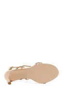 Woman Beige Ankle-Buckle Embellished High Thin-Heel Sandal | Derimod