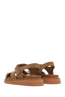 Women's Tan Suede Leather Sandals | Derimod