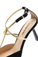 Women's Black Ankle Strap Thin Heel Suede Leather Shoes | Derimod