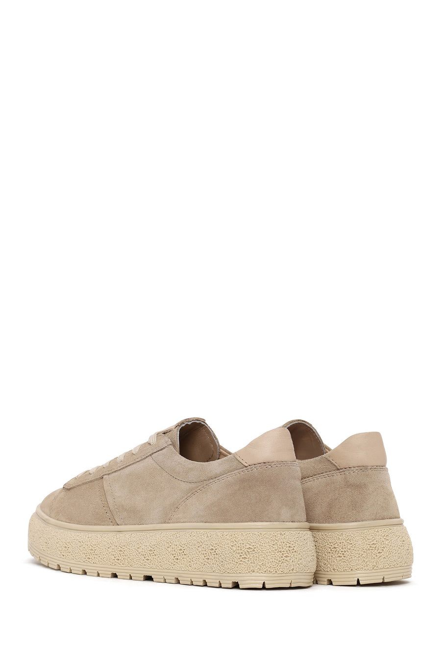 Woman Beige Lace-up Suede Leather Sneaker