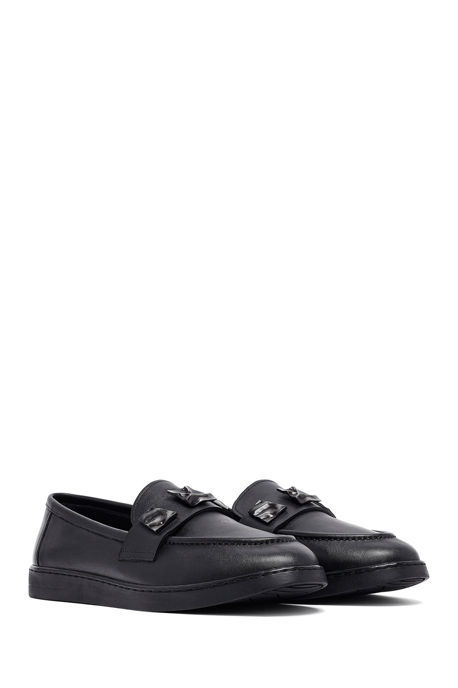 Woman Black Buckle Leather Loafer