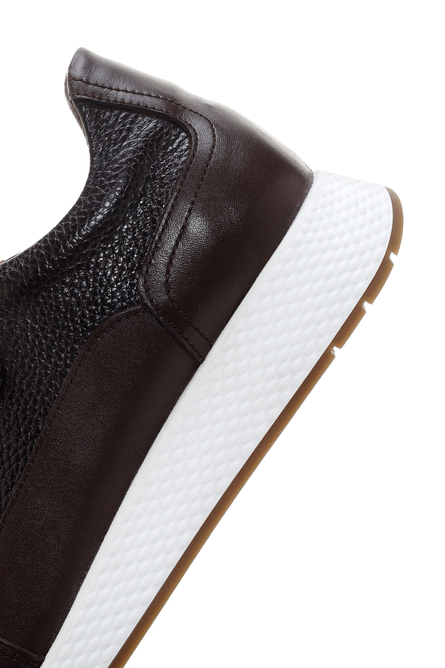 Erkek Kahverengi Kalın Tabanlı Deri Casual Sneaker
