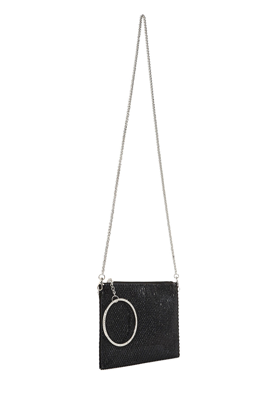 Women's Black Stone Long Chain Strap Evening Clutch Bag