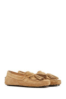 Women's Camel Tassel Suede Leather Loafer | Derimod