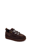 Woman Brown Lace-Up Thick-Soled Furry Suede Teddy Sneaker | Derimod