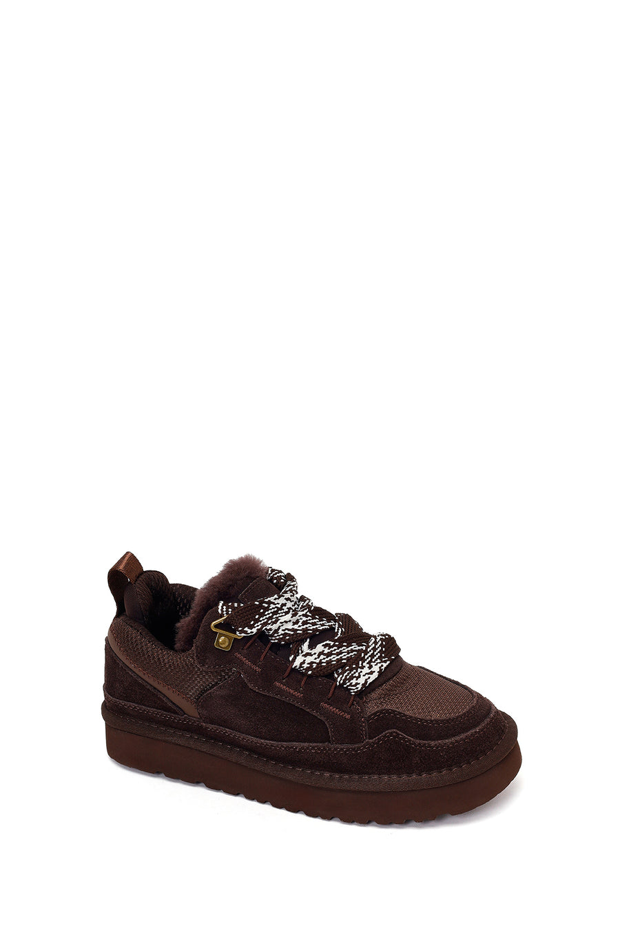 Woman Brown Lace-Up Thick-Soled Furry Suede Teddy Sneaker