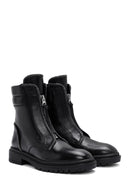 Women's Black Zippered Stoned Leather Combat Boots | Derimod