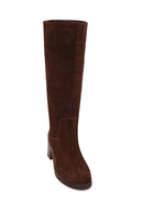 Woman Brown Thick Heeled Suede Boots | Derimod