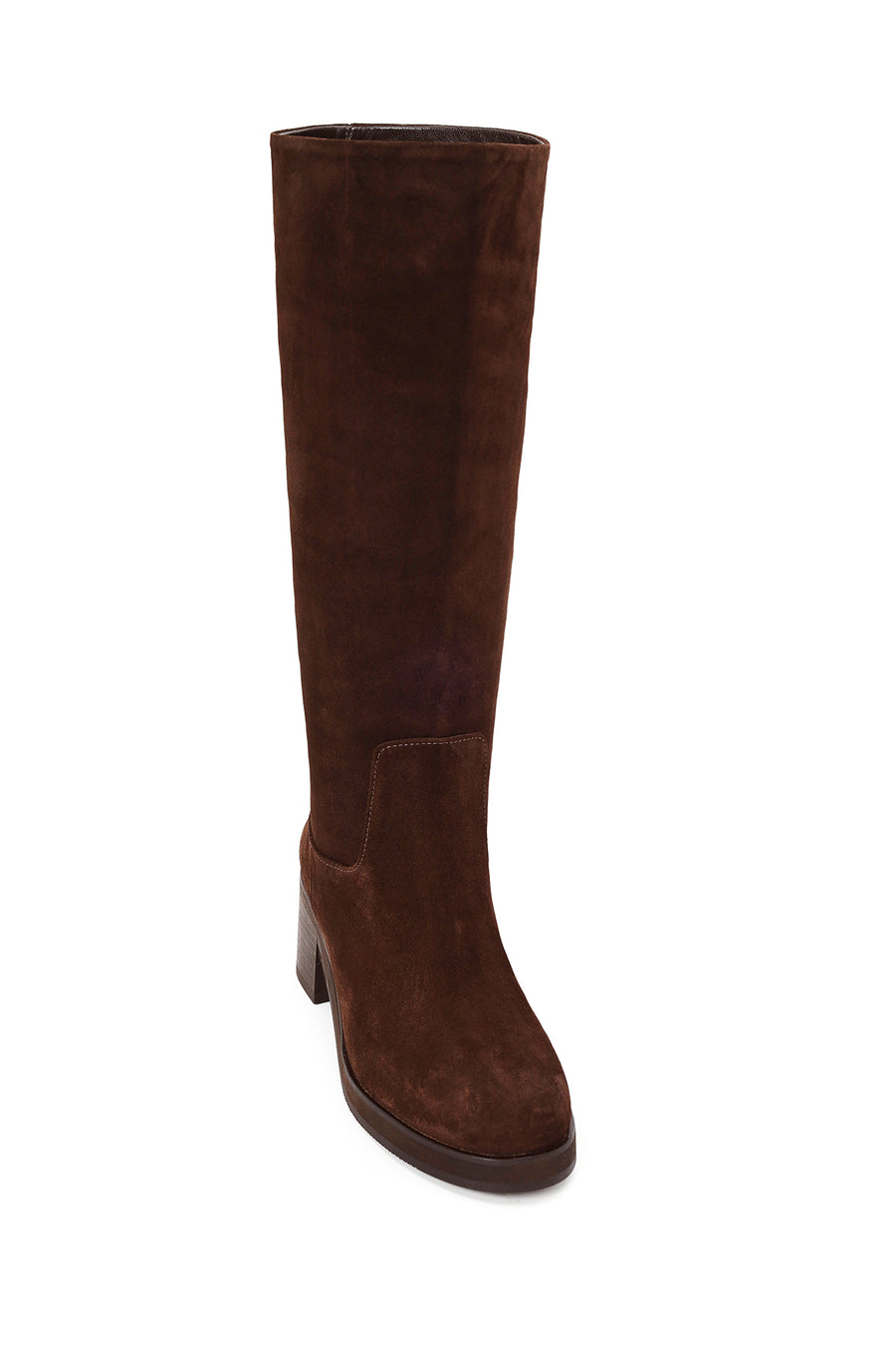 Woman Brown Thick Heeled Suede Boots