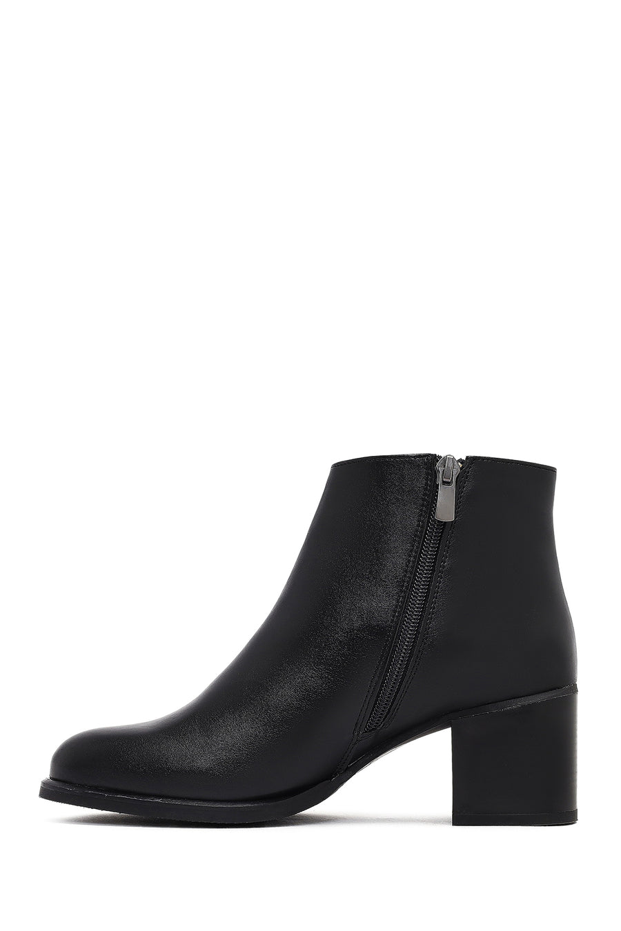 Woman Black Zip Closure Chunky-Heeled Boots
