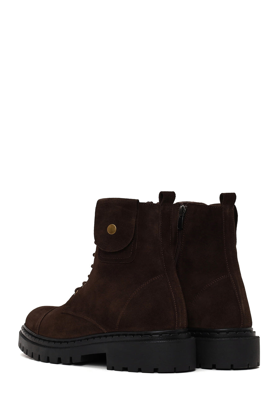 Male Brown Zip Closure Thick-Soled Suede Combat Boots