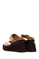 Woman Beige Buckled Wedge Heel Suede Slipper | Derimod