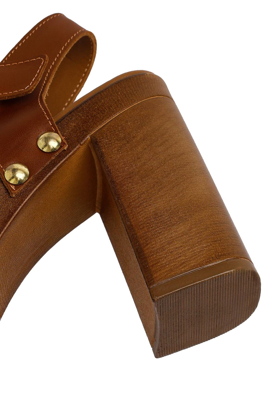 Woman Tan Ankle-Buckle Platform High Thick-Heeled Suede Sandal