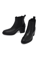 Woman Black Thick-Heeled Leather Cowboy Boots | Derimod