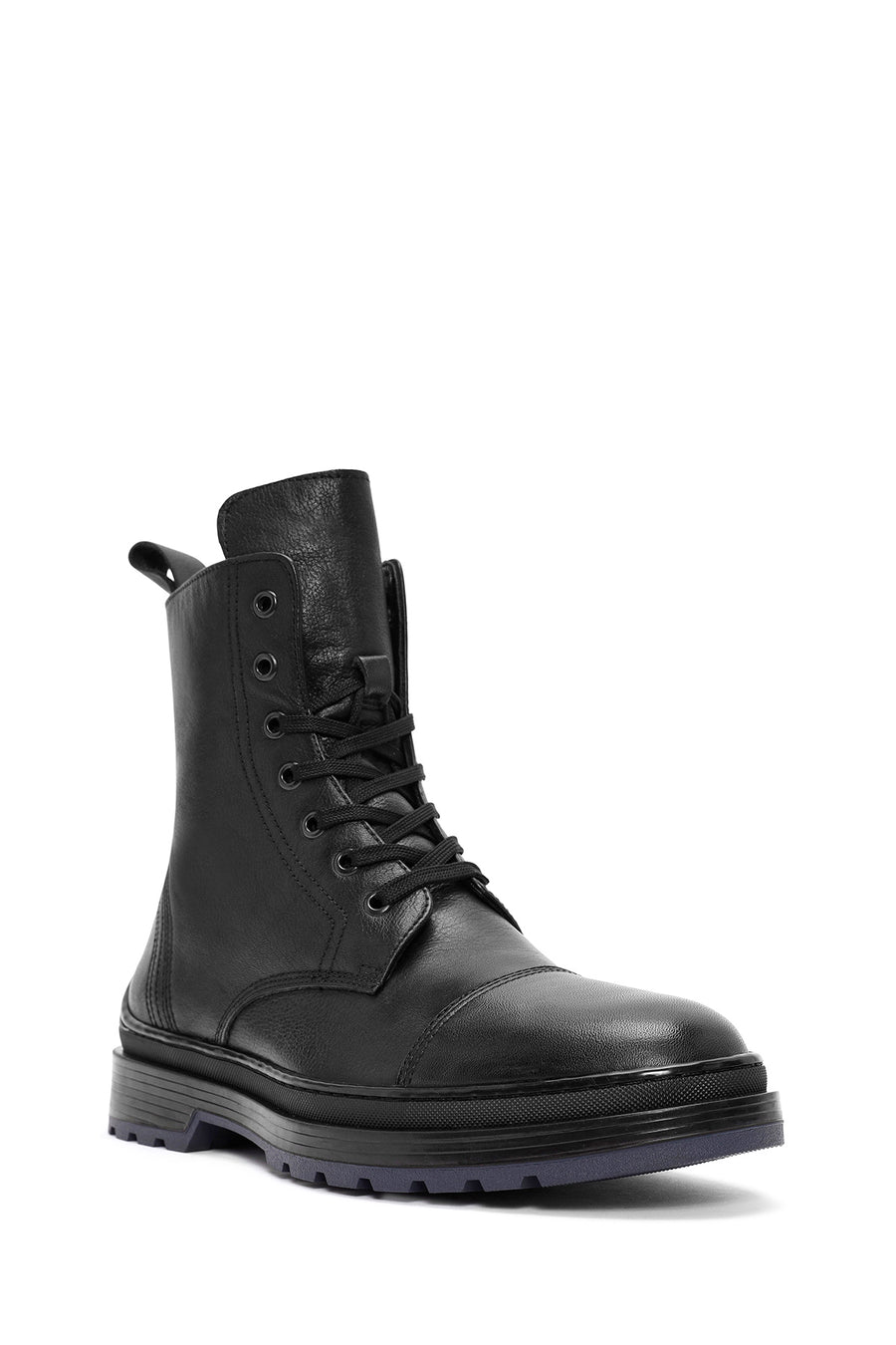 Men's Black Zippered Leather Combat Boots