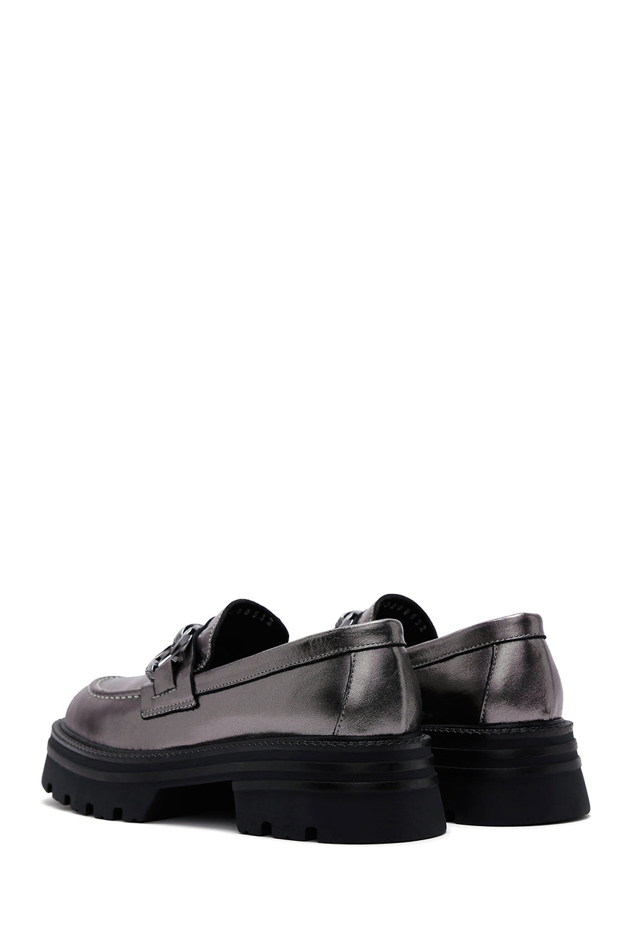 Women's Silver Leather Buckle Casual Loafer
