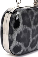 Women's Black Leopard Patterned Long Chain Strap Mini Box Evening Bag | Derimod