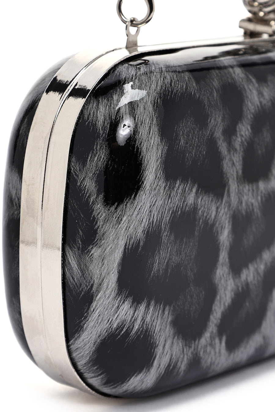 Women's Black Leopard Patterned Long Chain Strap Mini Box Evening Bag