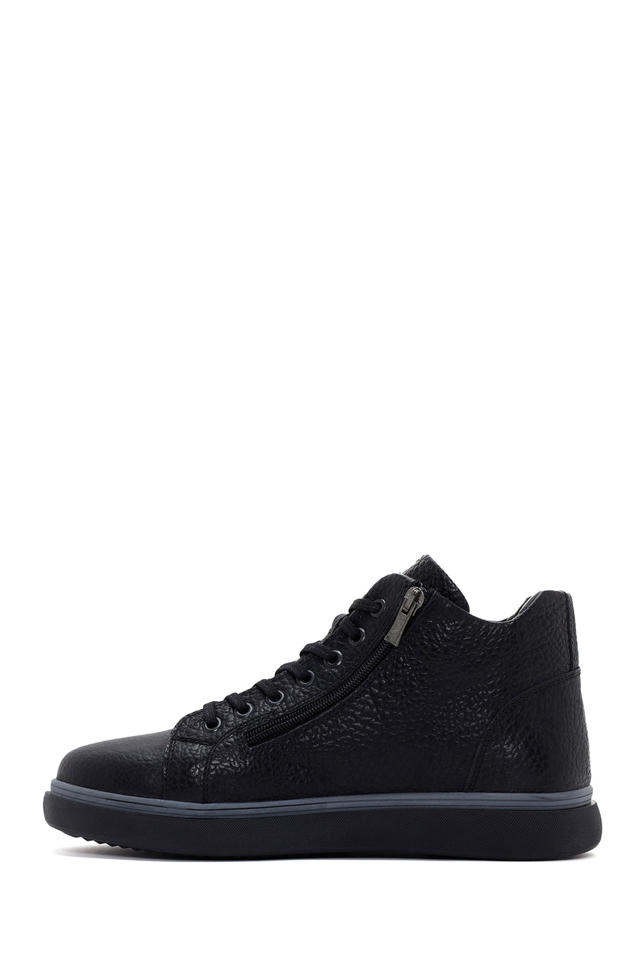 Men's Black Leather Zippered Sports Boots