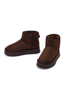 Woman Brown Thick-Soled Embellished Leather Teddy Boots | Derimod