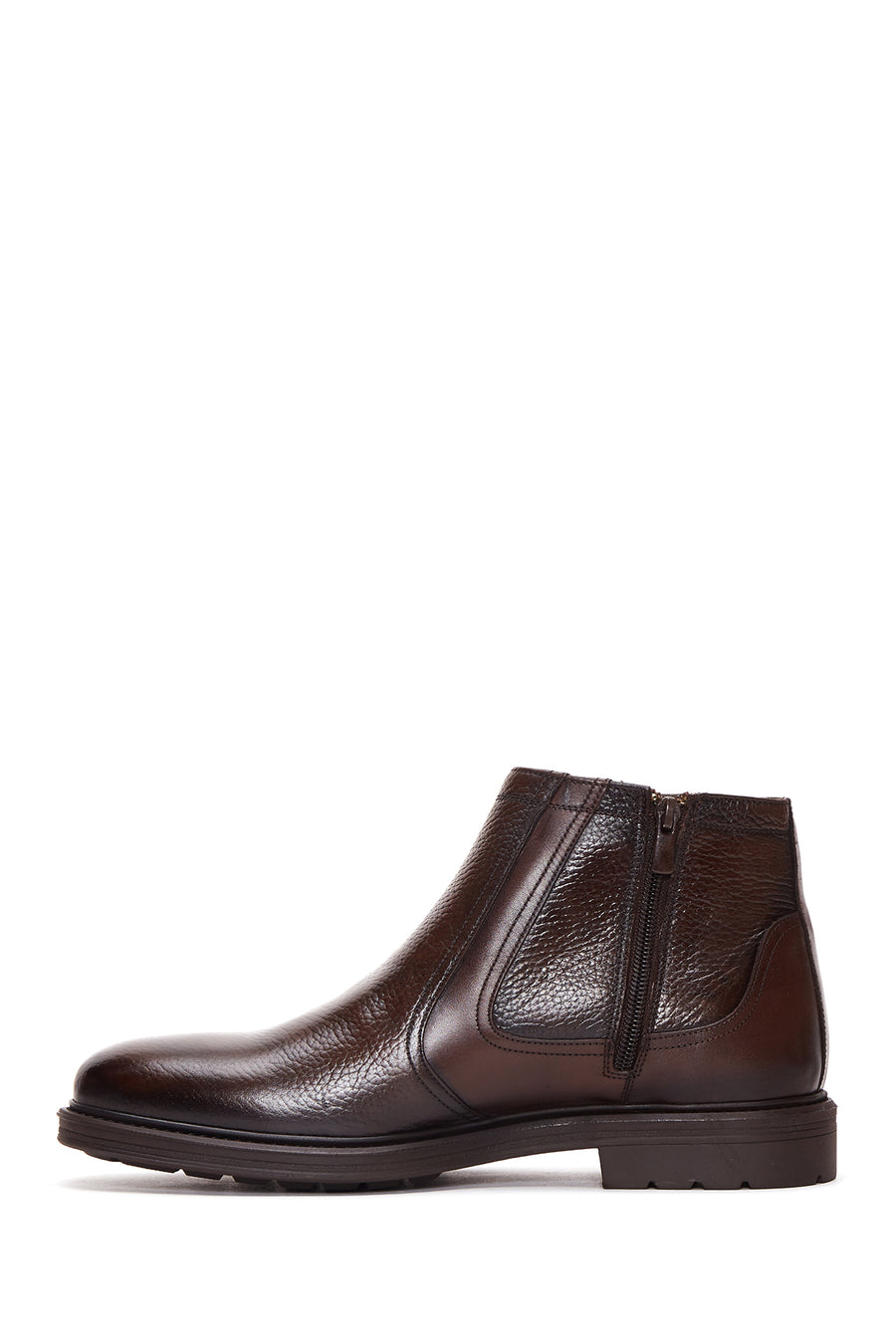 Male Brown Zip Closure Leather Casual Boots