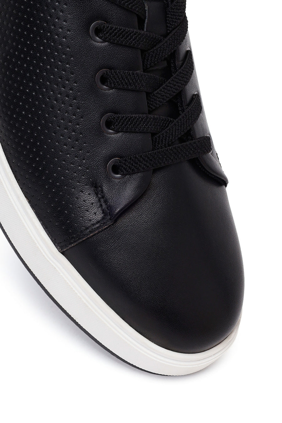 Erkek Siyah Bağcıklı Deri Sneaker