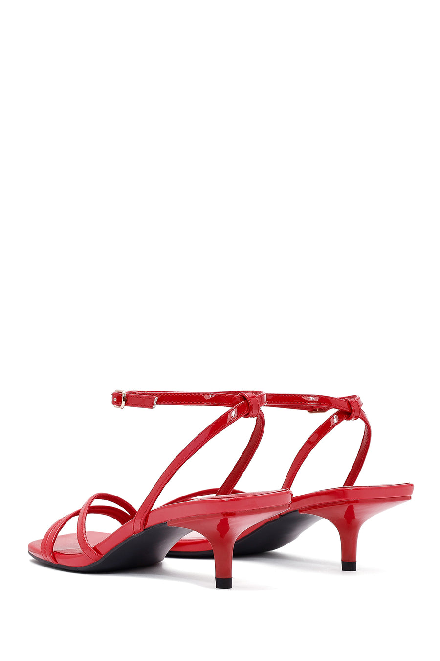 Women's Red Ankle Strap Heeled Patent Leather Sandals