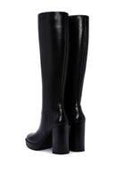 Women's Black Thick Heeled Zippered Leather Boots | Derimod